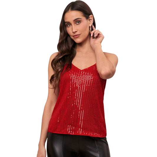 SHE piros flitteres camisole felső