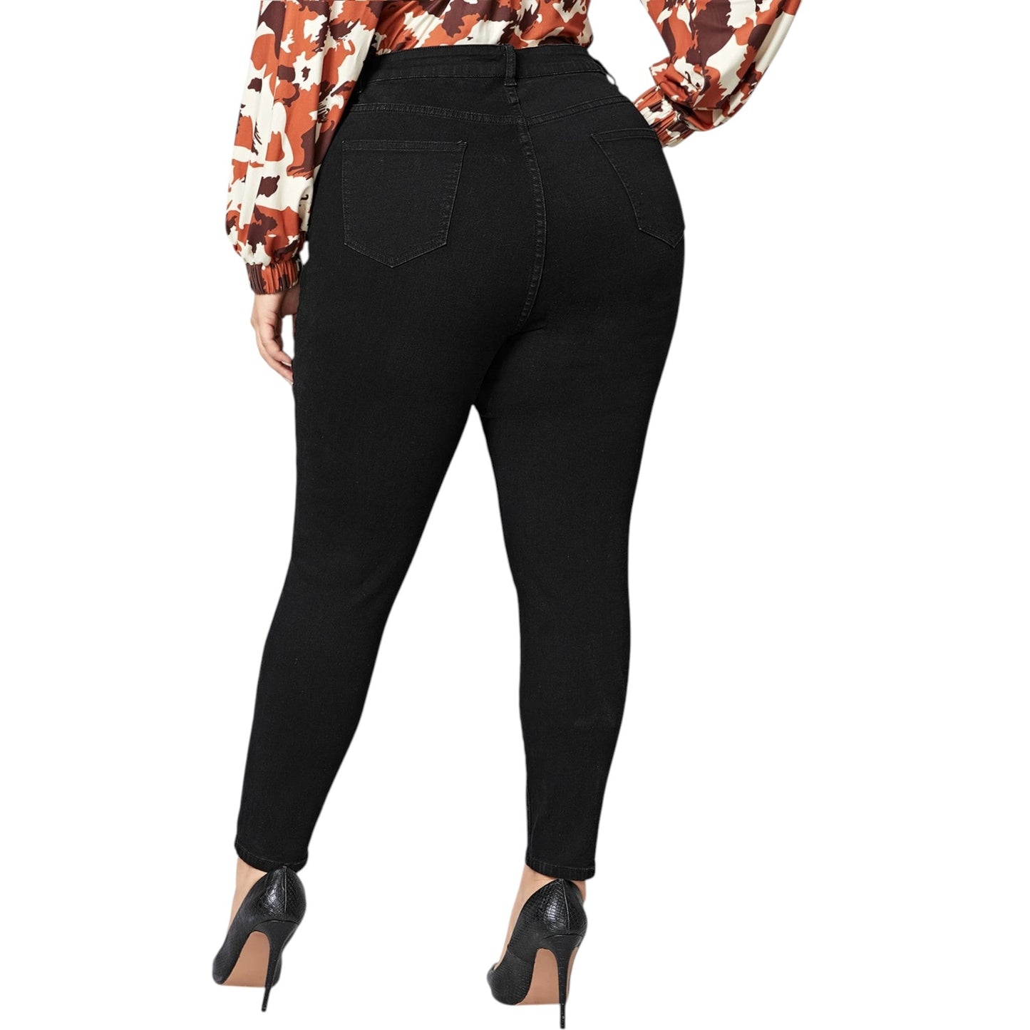 SHE fekete magas derekú slim fit farmer nadrág