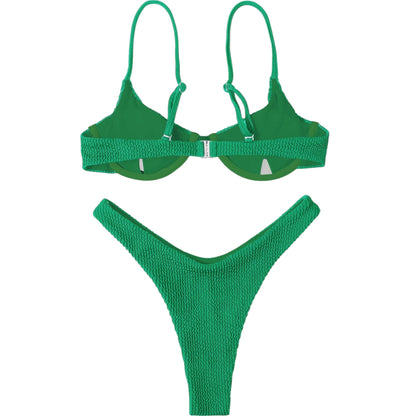 SHE zöld bordázott bikini szett