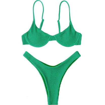 SHE zöld bordázott bikini szett