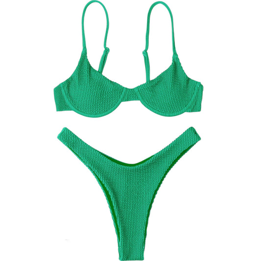 SHE zöld bordázott bikini szett
