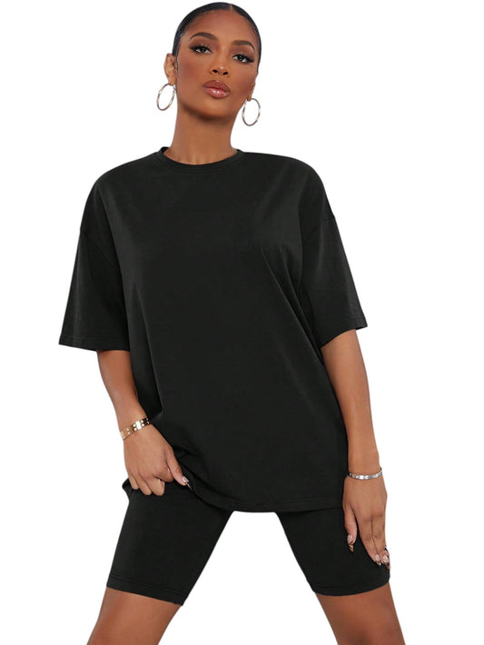 SHE fekete rövid ujjú póló szett