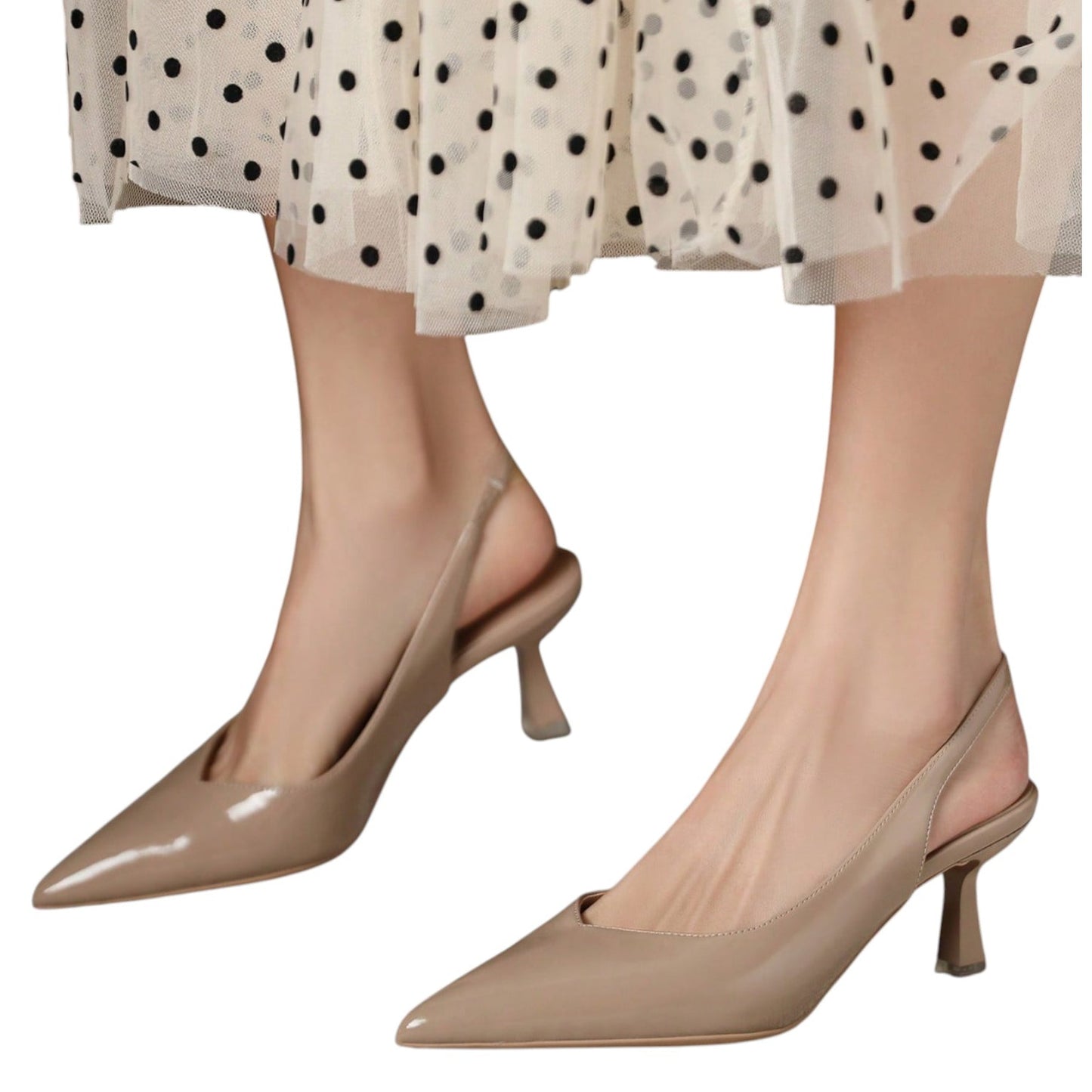 SHE drapp lakkozott slingback magassarkú