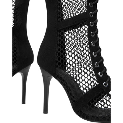 SHE fekete hálós fűzős bokacsizma