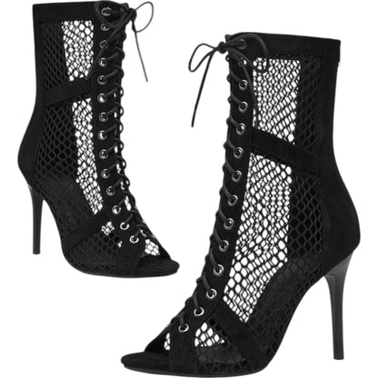 SHE fekete hálós fűzős bokacsizma