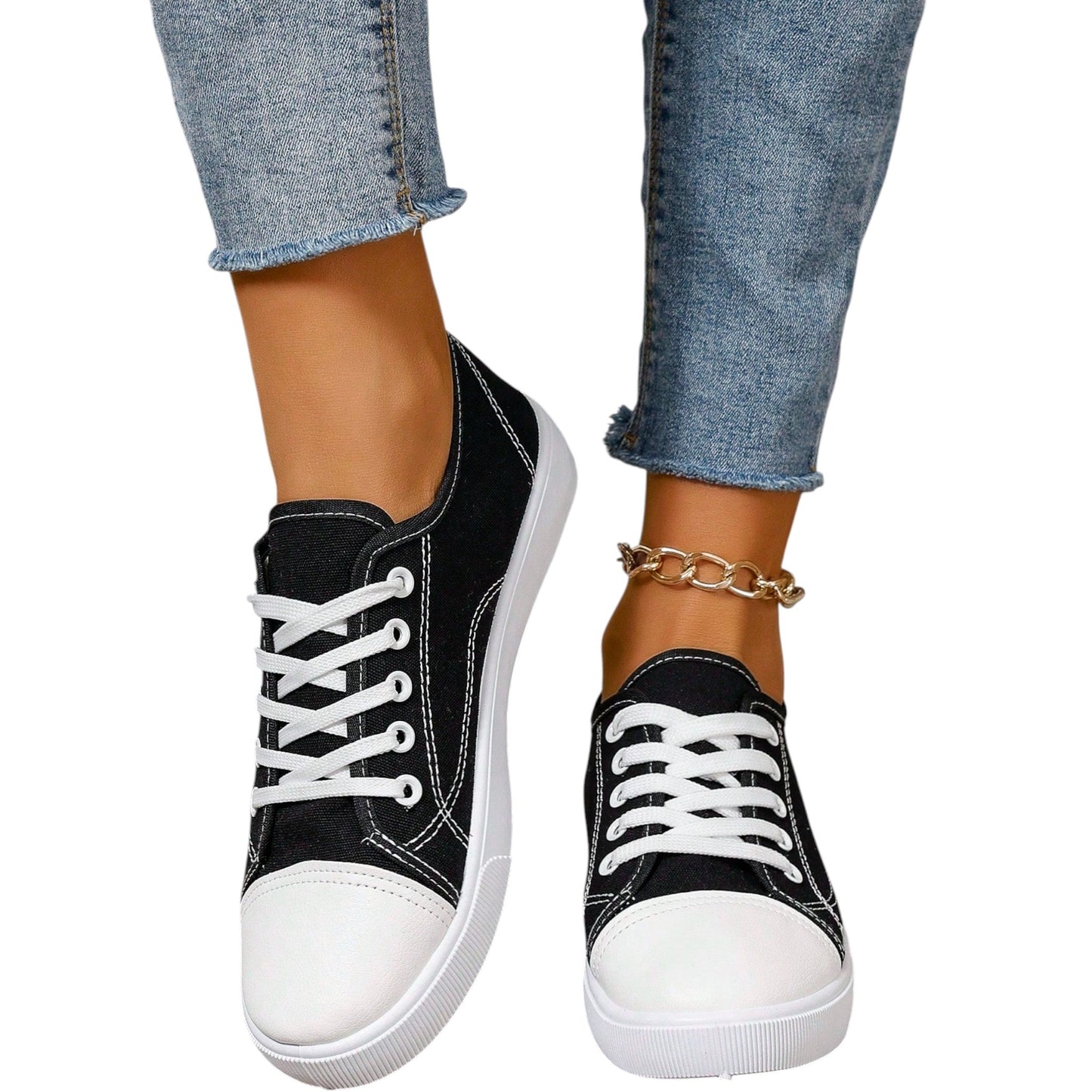 SHE fekete fehér vászon sportcipő