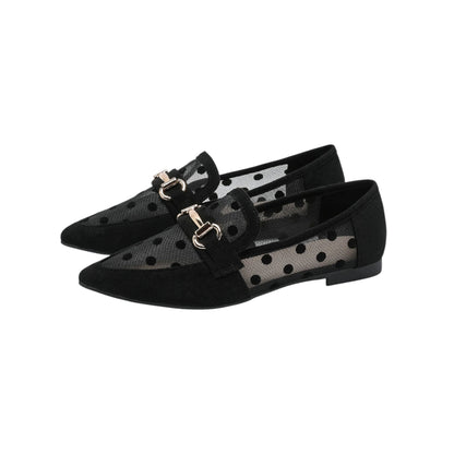 SHE fekete pöttyös hálós loafer cipő