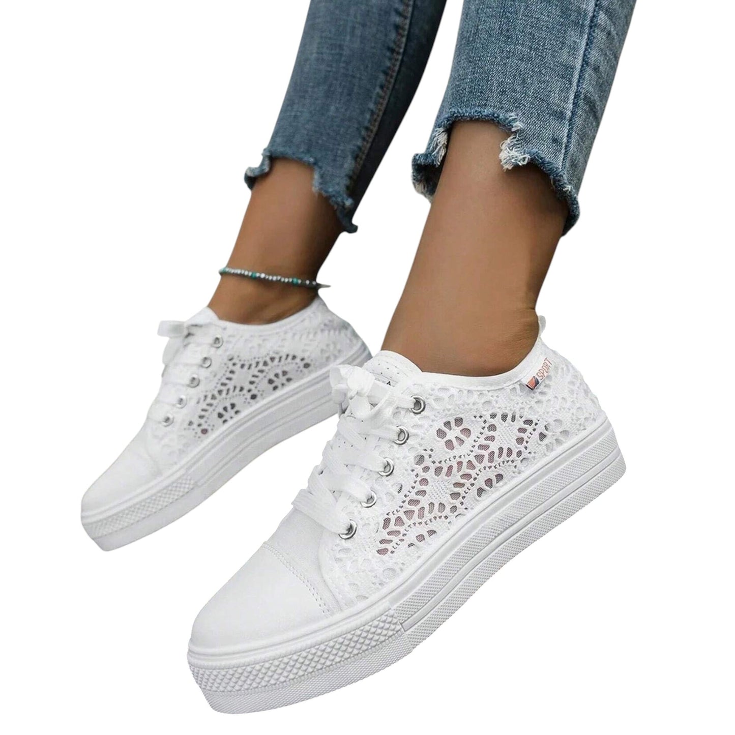 SHE fehér csipkés hálós sportcipő