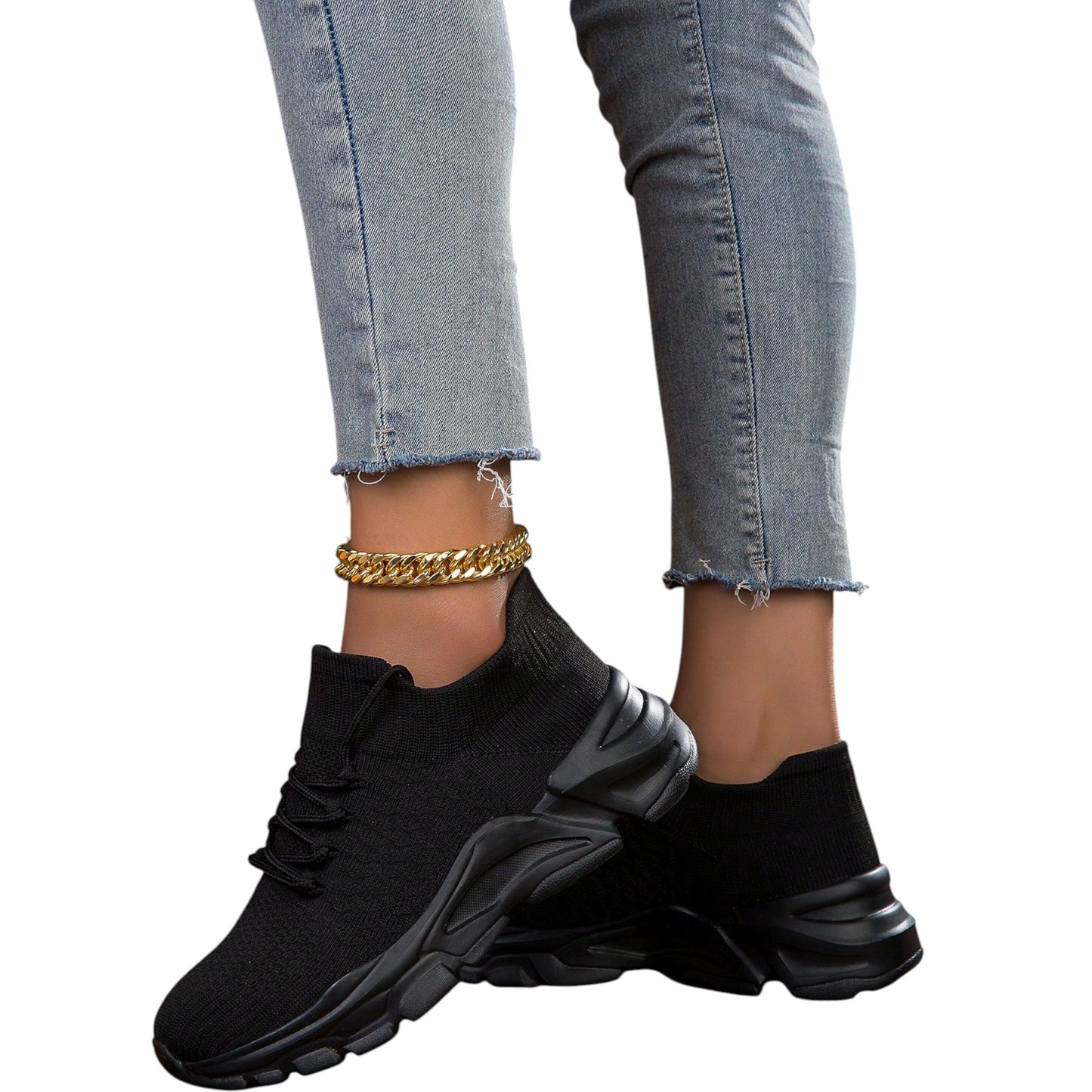 SHE fekete vastag talpú sportcipő