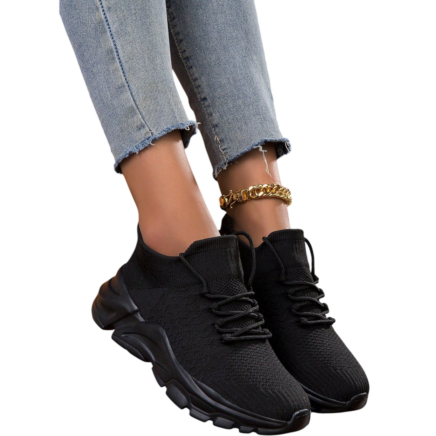 SHE fekete vastag talpú sportcipő