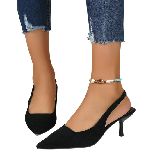 SHE fekete velúr slingback magassarkú