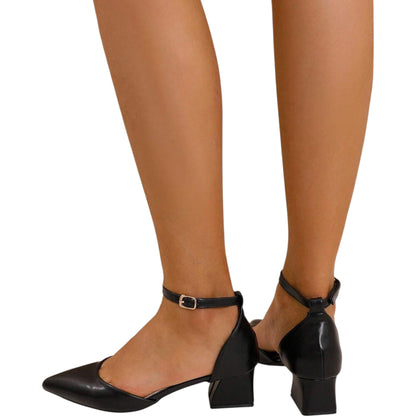 SHE fekete pántos hegyes orrú cipő