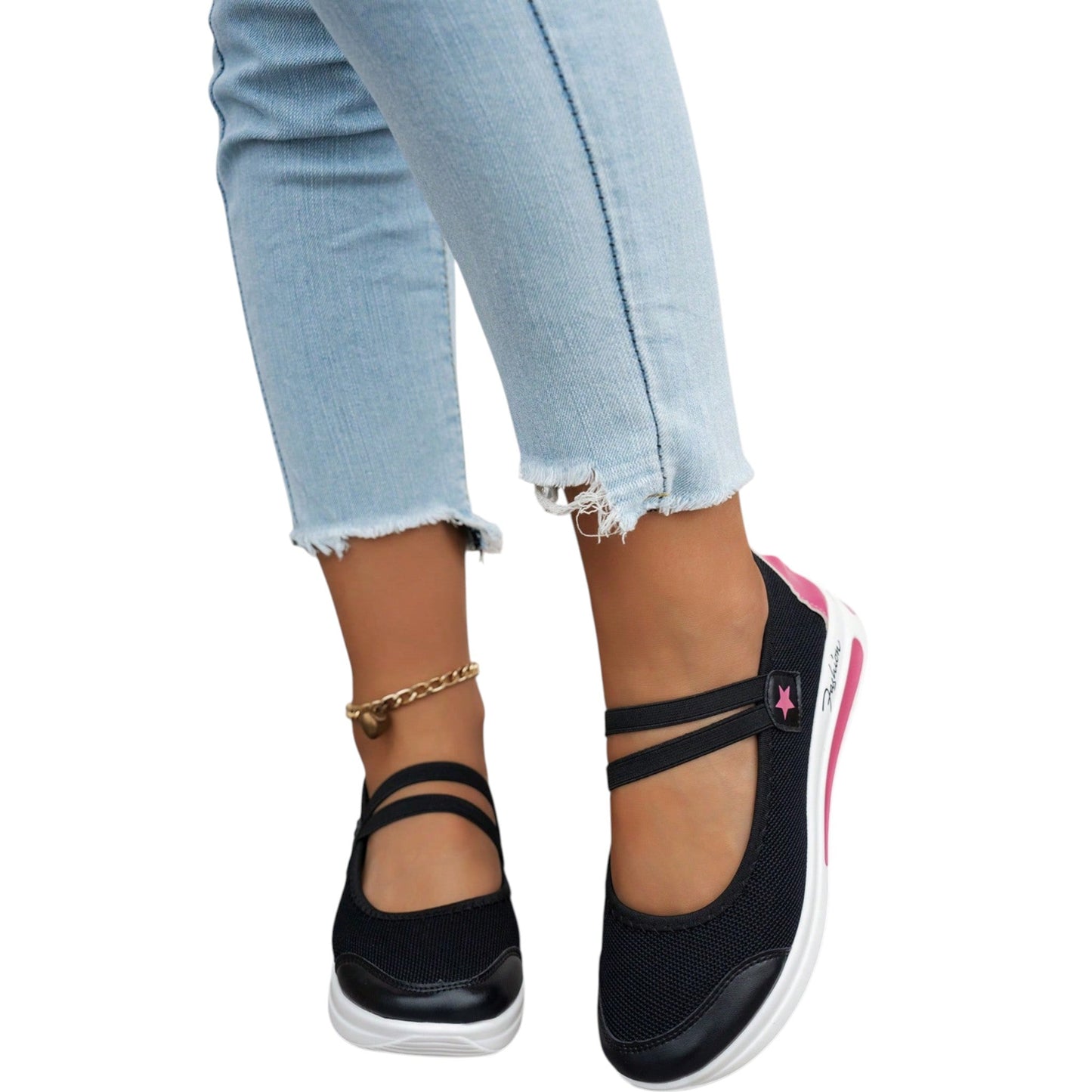 SHE fekete pántos hálós sneaker