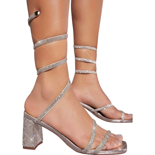 SHE ezüst spirálpántos magas sarkú szandál