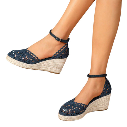SHE sötétkék horgolt éktalpú espadrille