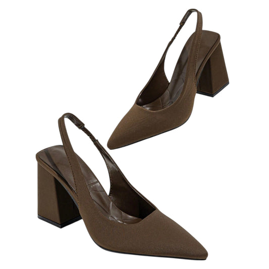 SHE barna magas sarkú slingback cipő