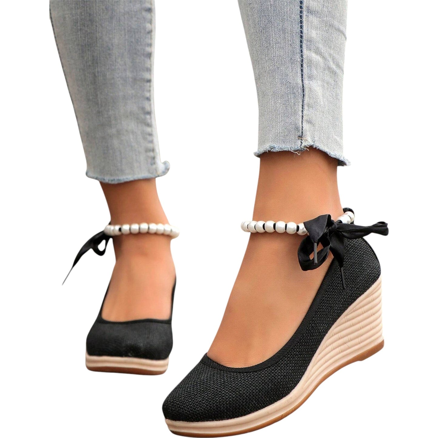 SHE fekete éktalpú gyöngyös espadrille