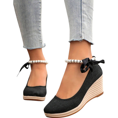 SHE fekete éktalpú gyöngyös espadrille
