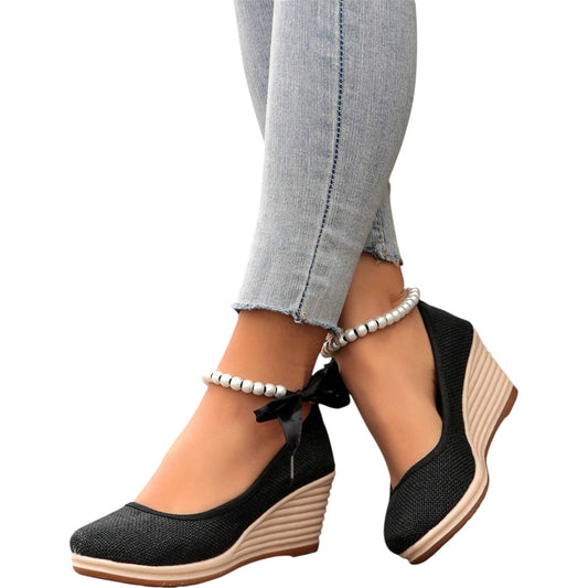 SHE fekete éktalpú gyöngyös espadrille