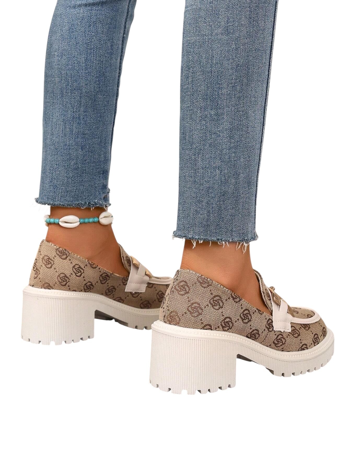 SHE barna mintás platform cipő