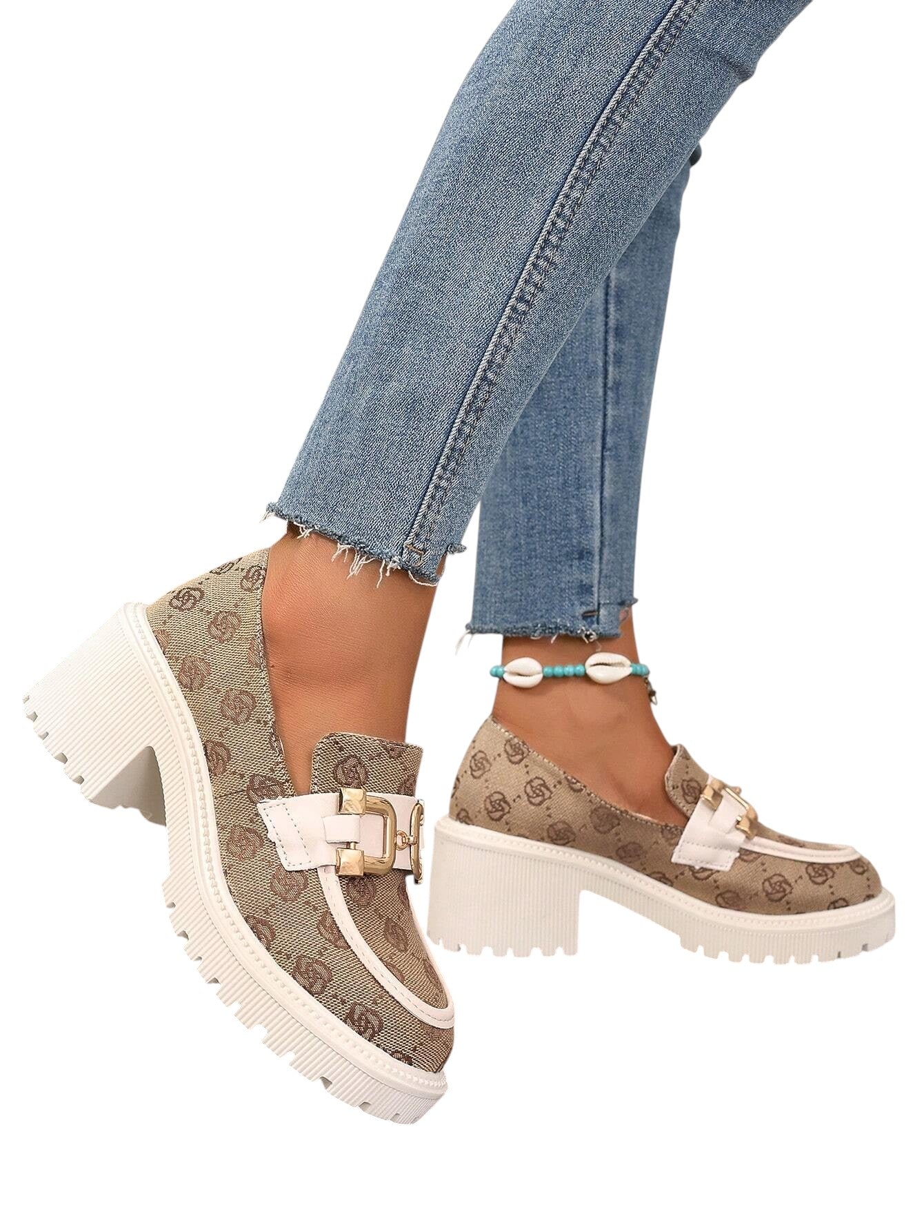 SHE barna mintás platform cipő