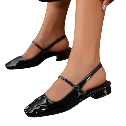 SHE fekete lakk slingback cipő