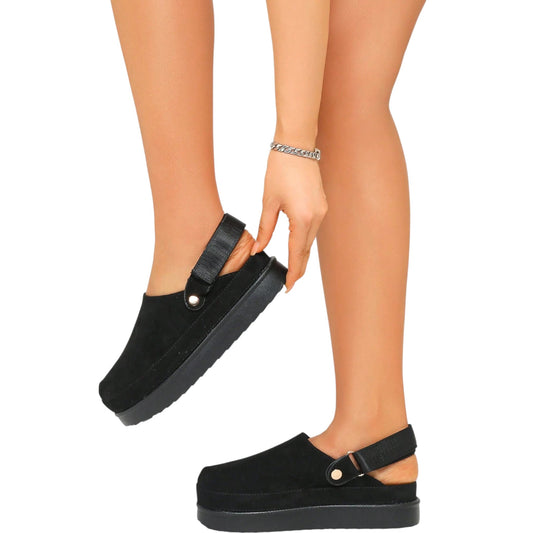 SHE fekete platform papucs
