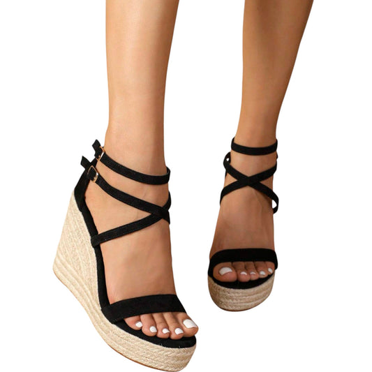 SHE fekete ék espadrilles