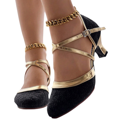 SHE fekete arany csillogó tánccipő