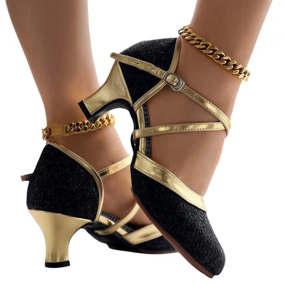 SHE fekete arany csillogó tánccipő