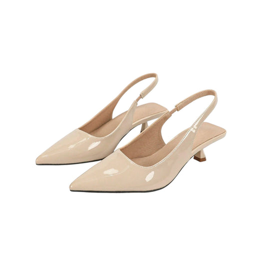 SHE bézs lakkozott slingback macskasarkú