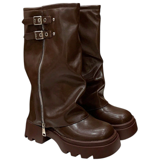 SHE barna csatos platform bakancs