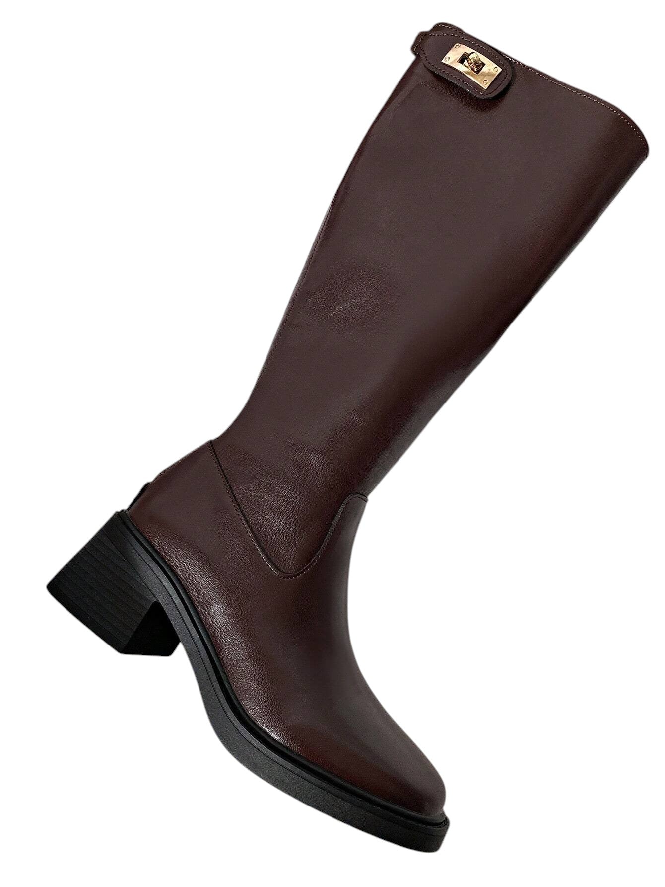 SHE sötétbarna műbőr térdcsizma