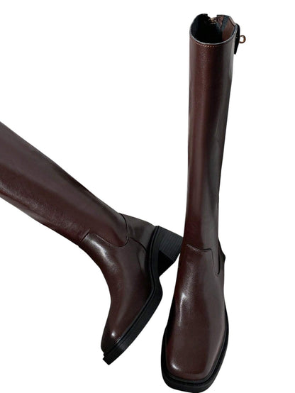 SHE sötétbarna műbőr térdcsizma