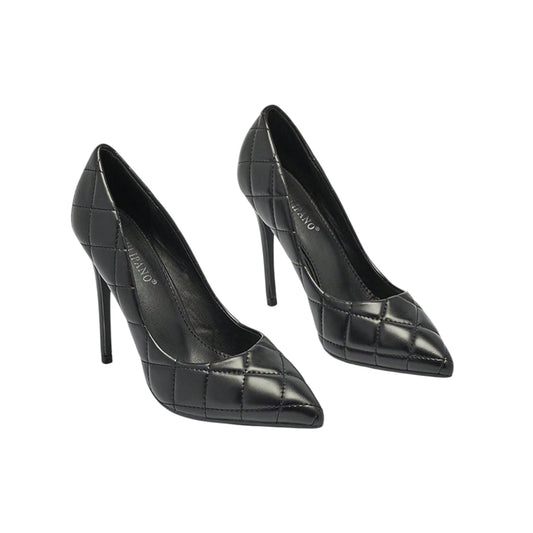 SHE fekete steppelt stiletto sarkú magassarkú cipő