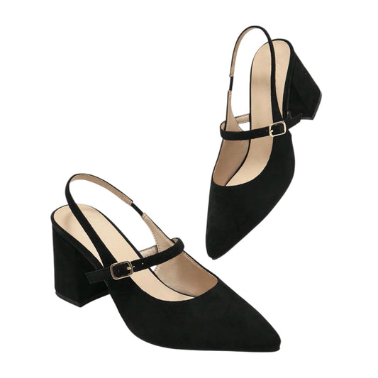 SHE fekete velúr slingback magassarkú