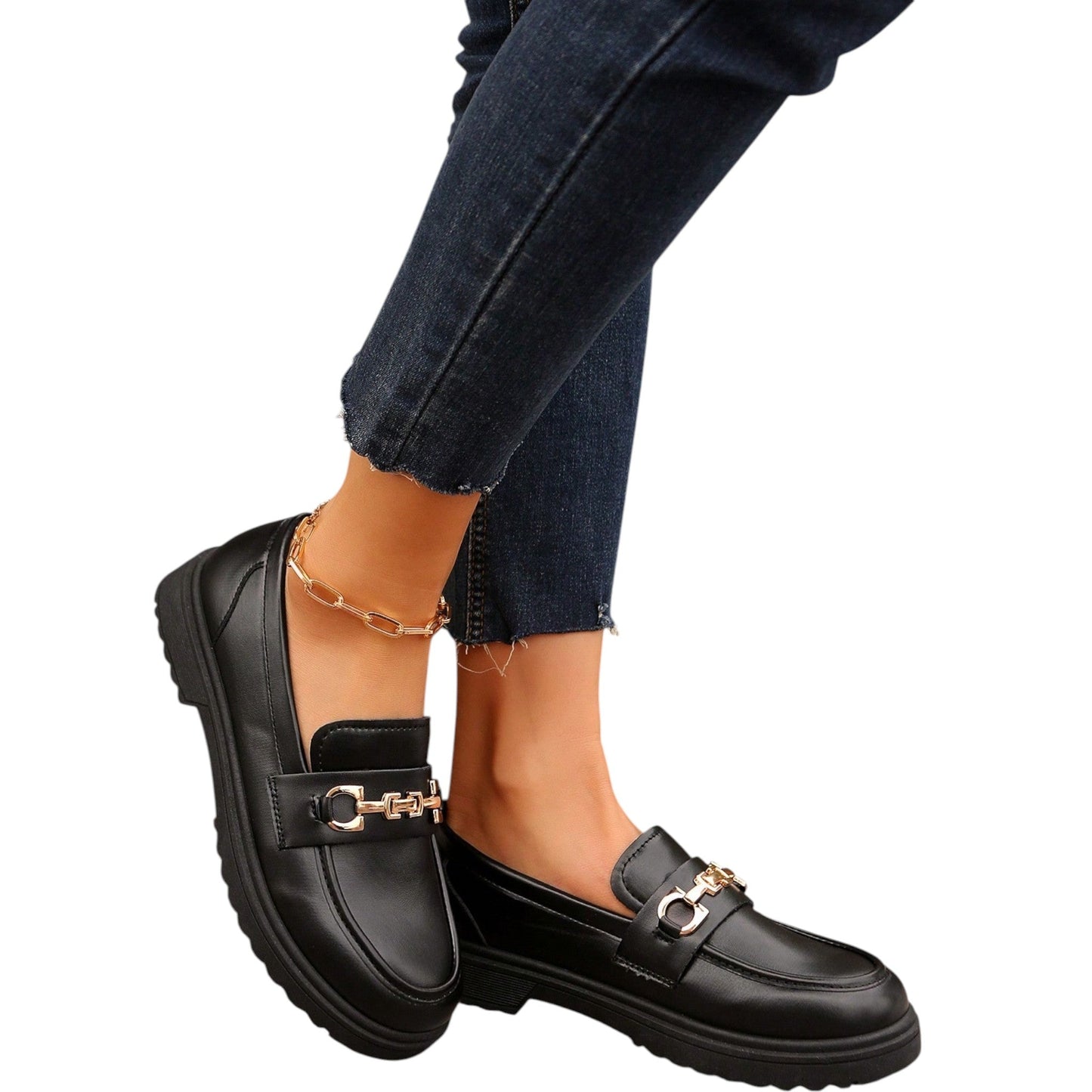 SHE fekete platform loafer cipő