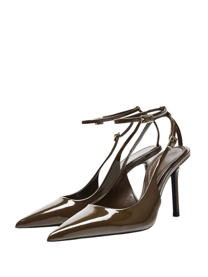 SHE barna lakk slingback cipő