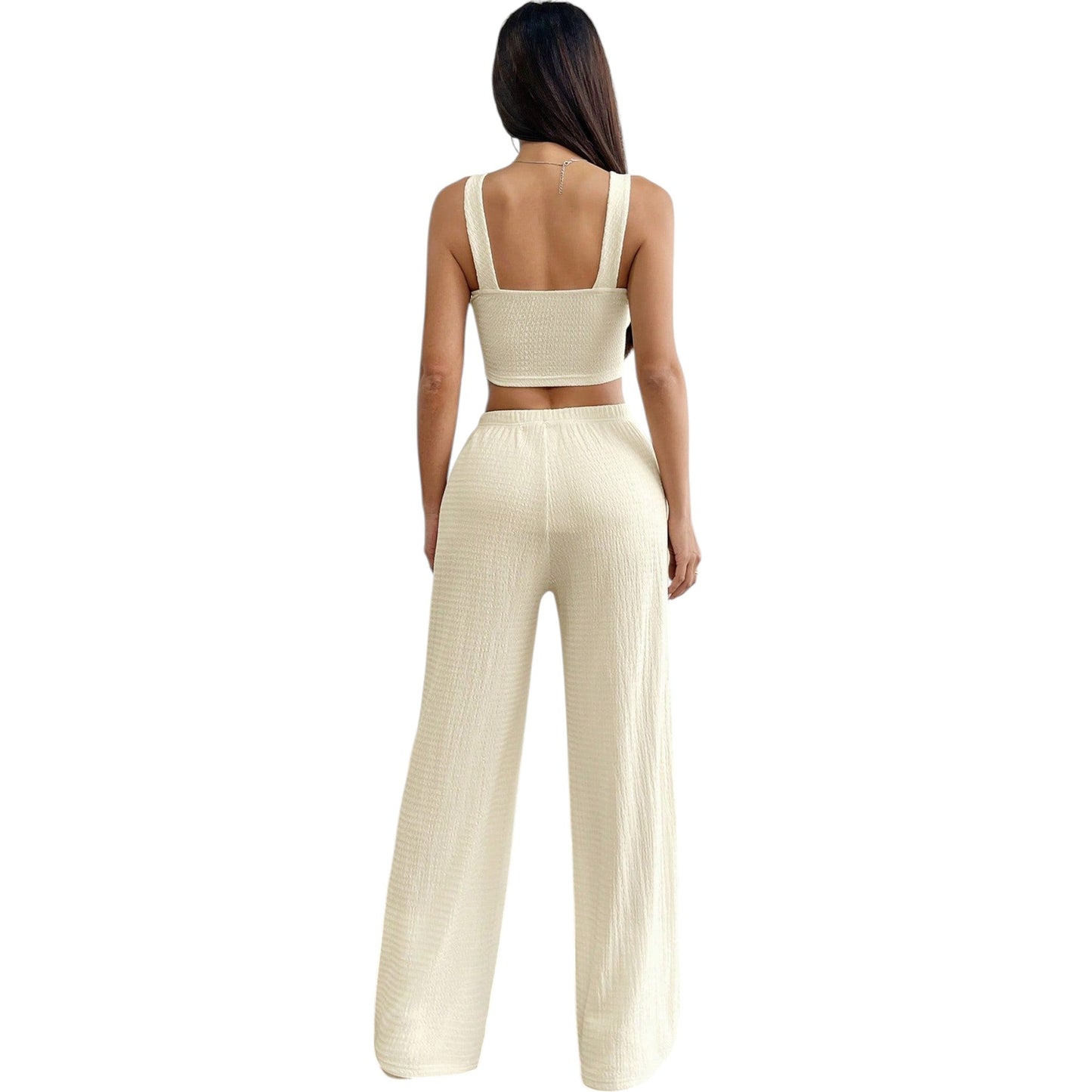 SHE ekrü bordázott crop top és palazzo nadrág szett