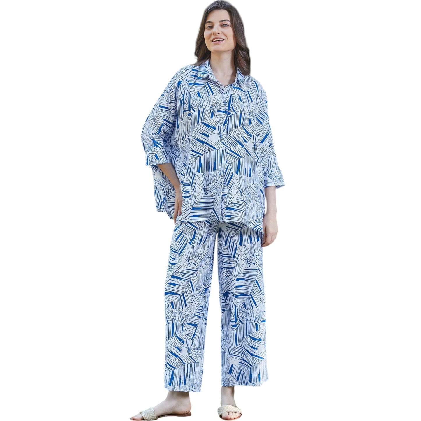 SHE kék mintás pizsama szett