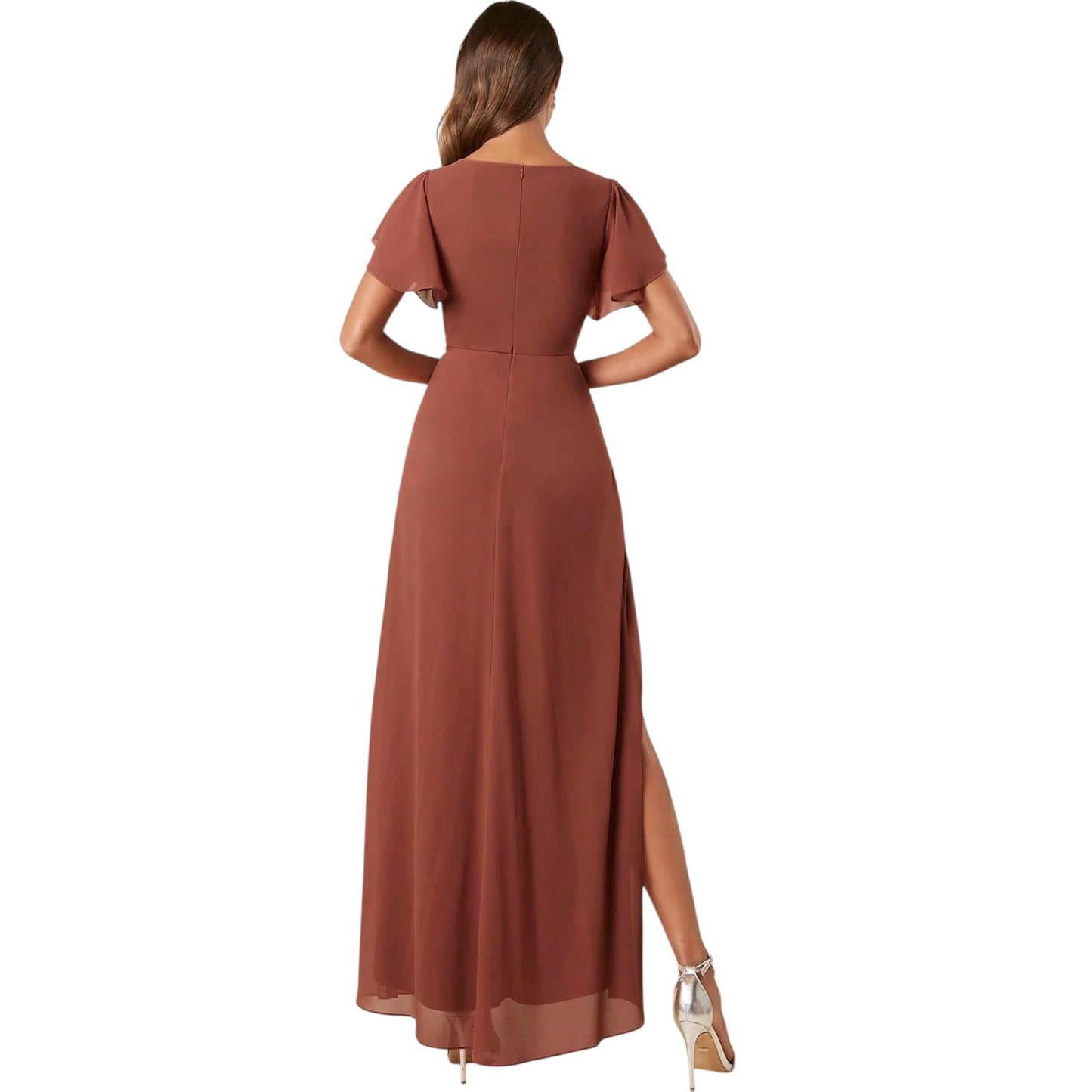 SHE rozsdabarna V-nyakú maxi ruha