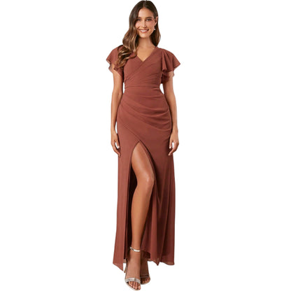 SHE rozsdabarna V-nyakú maxi ruha