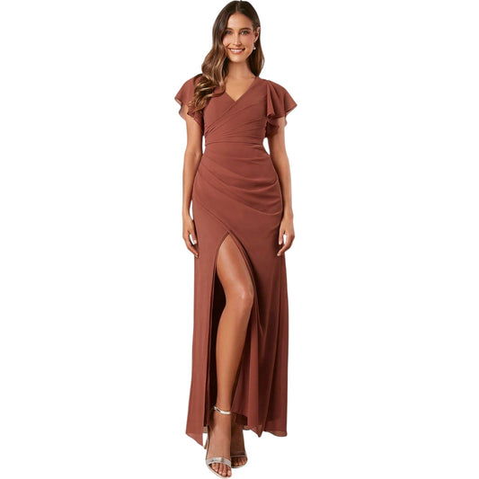 SHE rozsdabarna V-nyakú maxi ruha