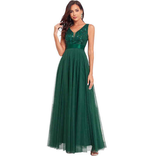 SHE zöld flitteres maxi ruha