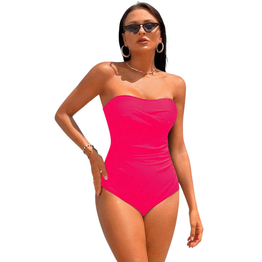 SHE fukszia ráncolt bandeau fürdőruha