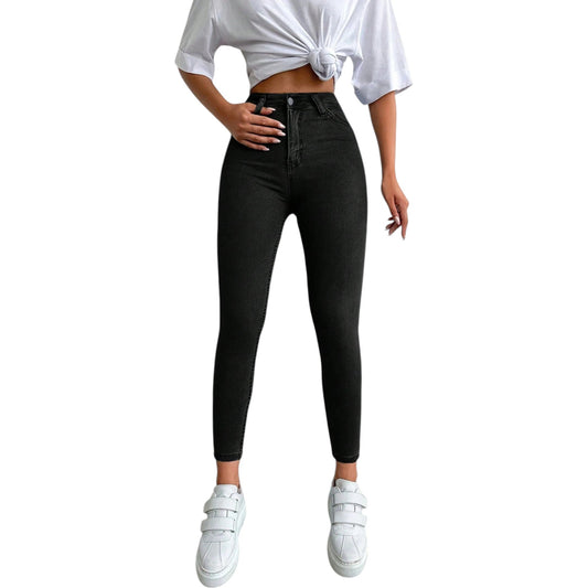 SHE fekete magas derekú slim fit farmer