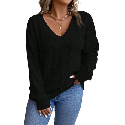 SHE fekete V-nyakú pulóver