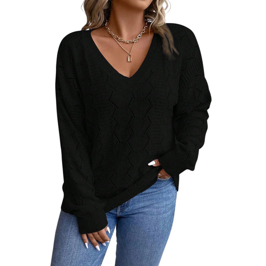 SHE fekete V-nyakú pulóver