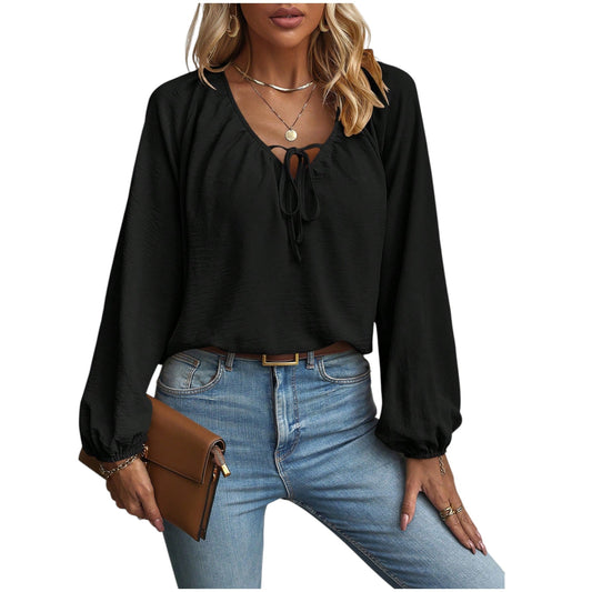 SHE fekete masnis hosszú ujjú blúz