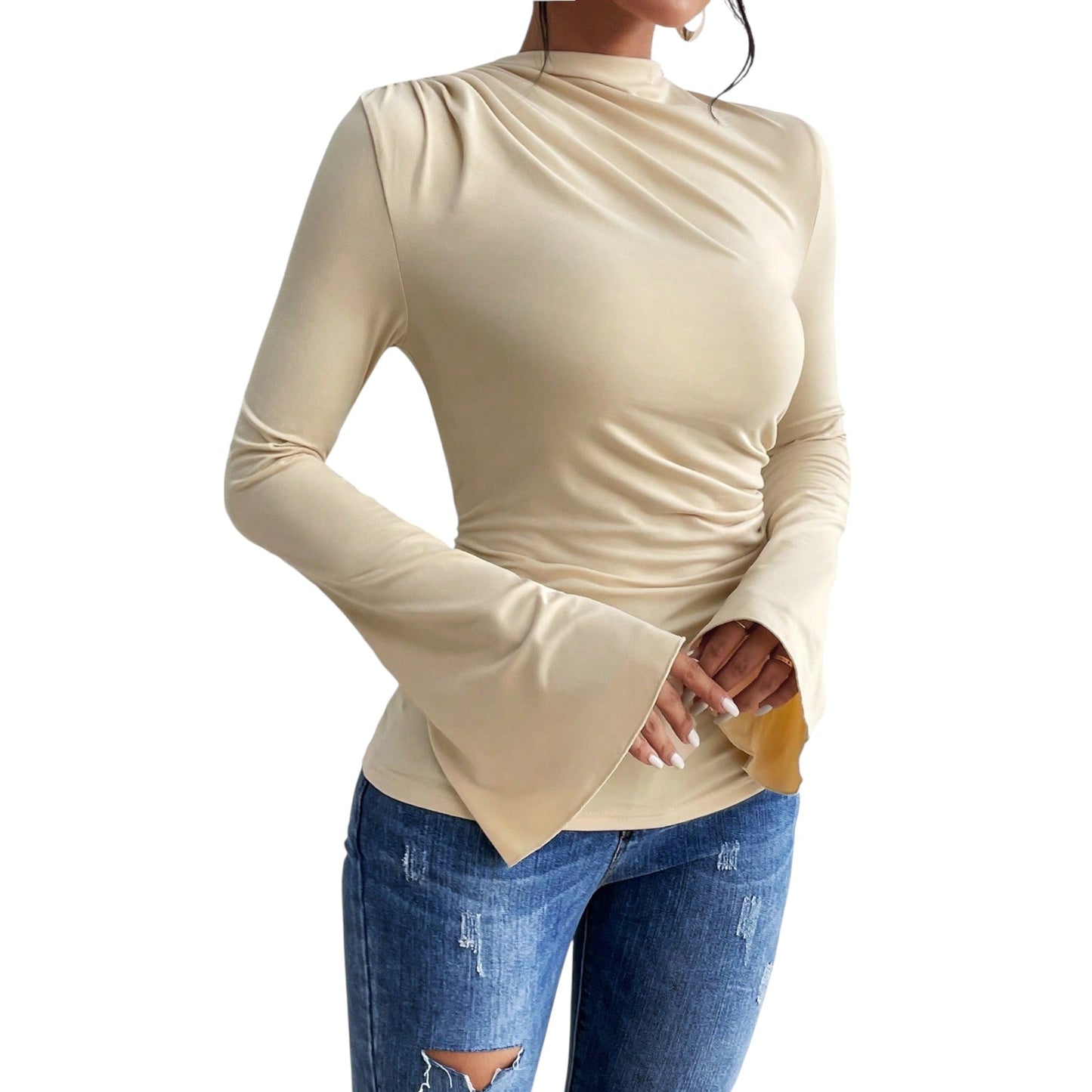 SHE bézs hosszú ujjú szűkített felső